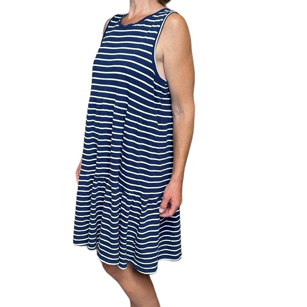 J. Crew Navy/White Striped Tiered Dress Sleeveless Knit Mini Nautical M - Picture 8 of 15